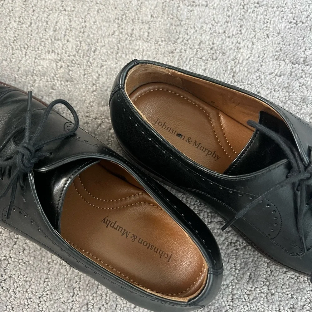 Johnston & Murphy Black Leather Wingtip Oxfords